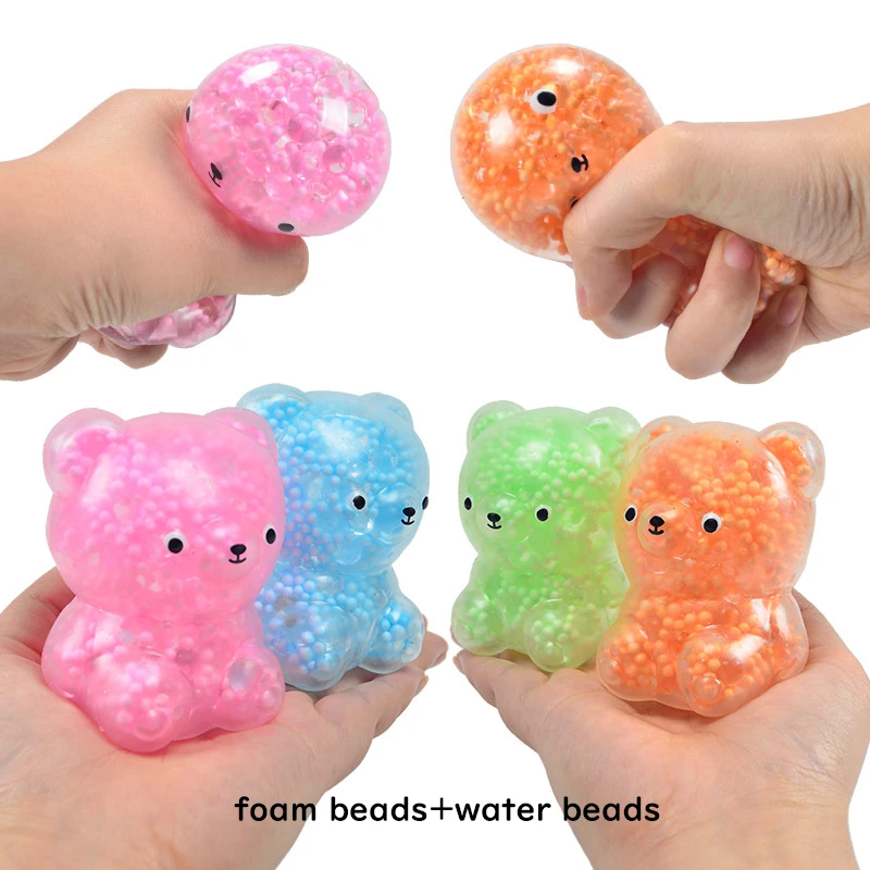 

LUCKKIN TPR Water Beads Bear Stress Ball Toy Anti Stress Squishy Bear Slow Rising Squeeze Novelty Fidget Toy Mesh Toy Christmas