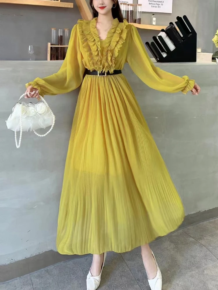 

Женское платье с V-образным вырезом, длинным рукавом