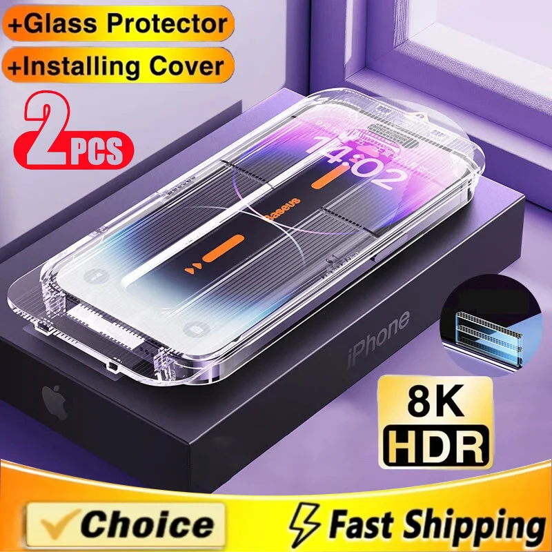 

New 8K Oleophobic Coating Dust free Installation Screen Protector For iPhone 13 11 12 14 Pro Max Mini XS MAX X 15 HD Glass