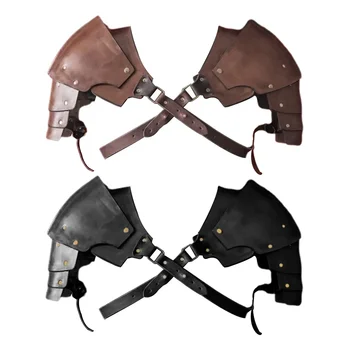 Leather Medieval Shoulder Pauldron Knight Adjustable Buckle Steampunk Shoulder Armors Cover Cape for Cosplay Party Men Costume