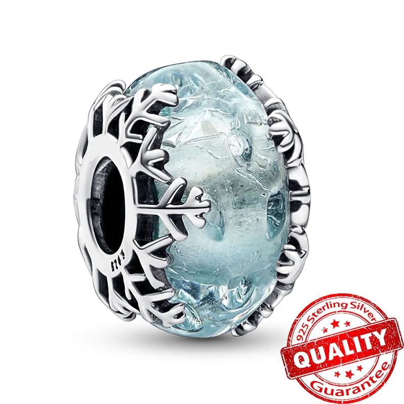 

2023 New 925 Sterling Silver Winter Blue Snowflake Murano Charm Fit Pandora Bracelet Silver Jewelry DIY Bead Pendant Gift