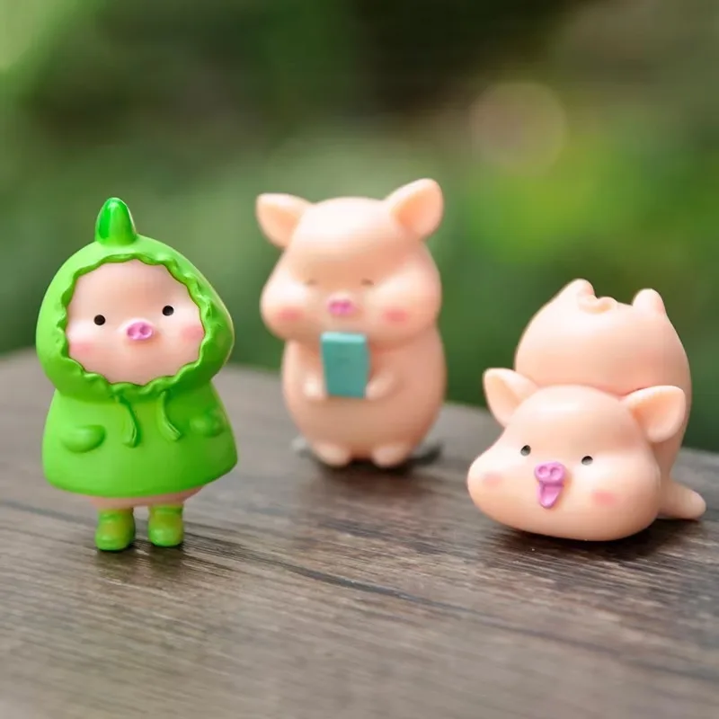 Kawaii Landscape Fairy Garden Miniature Figurines Home Decor Art Accessories Party Decoration Cartoon Raincoat Pig Action Figure