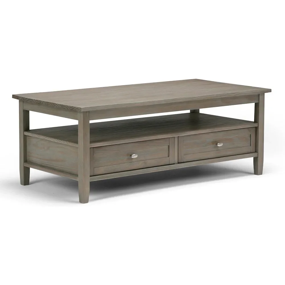 Coffee Table Warm Shaker Solid Wood 48 Inch Wide Rectangular Transition, Distressed Grey for Living Room and Family Room 6