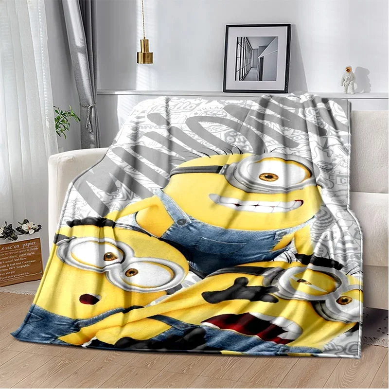 Kawaii Despicable Me Minions Soft Flannel Blankets,Throw Blanket Comfortable Blanket for Picnic Beds Sofa Home Bedroom Kid Cover 3