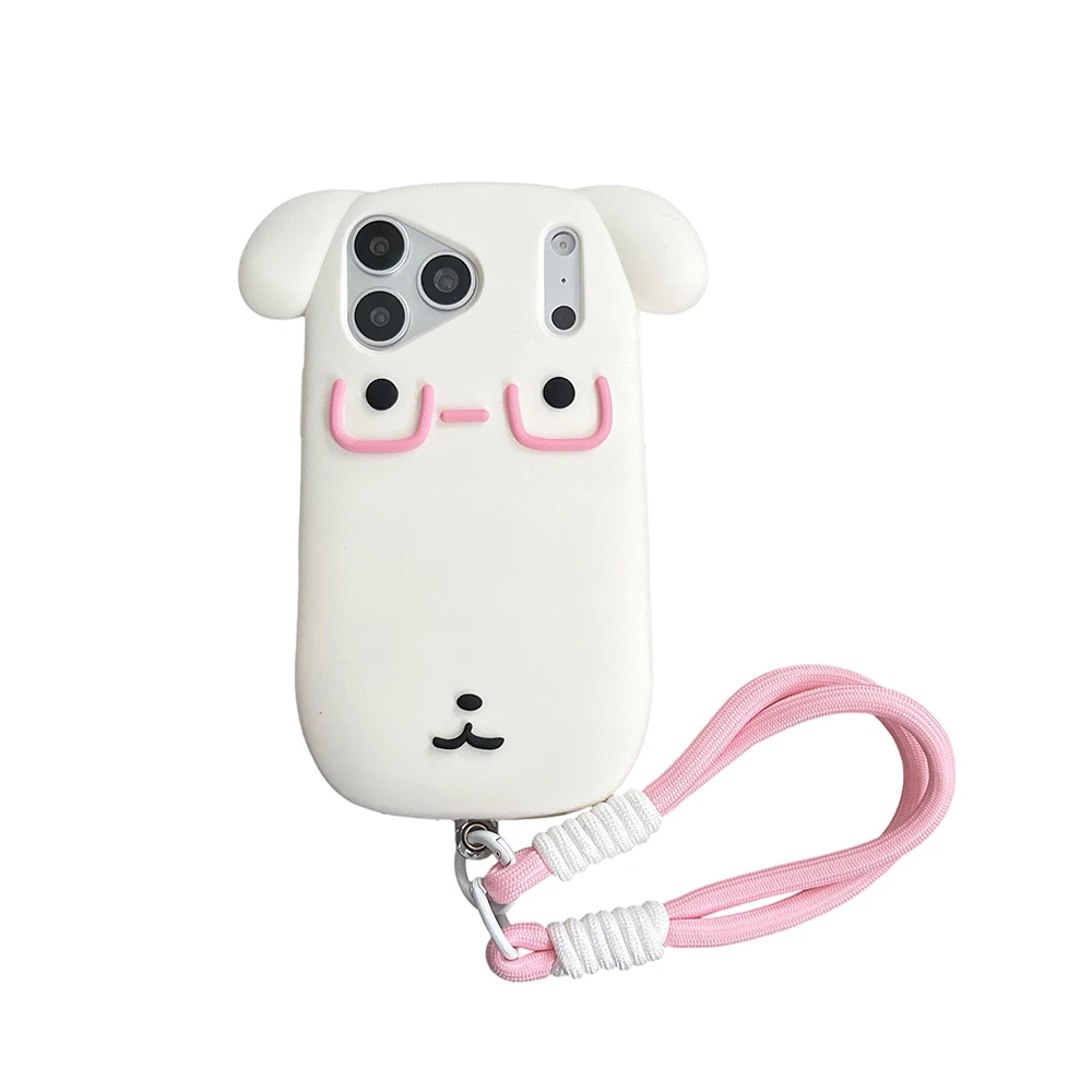 Kawaii 3D Cartoon Dog Phone Case - Cute Shockproof Soft Silicone Back Cover with Handstrap
