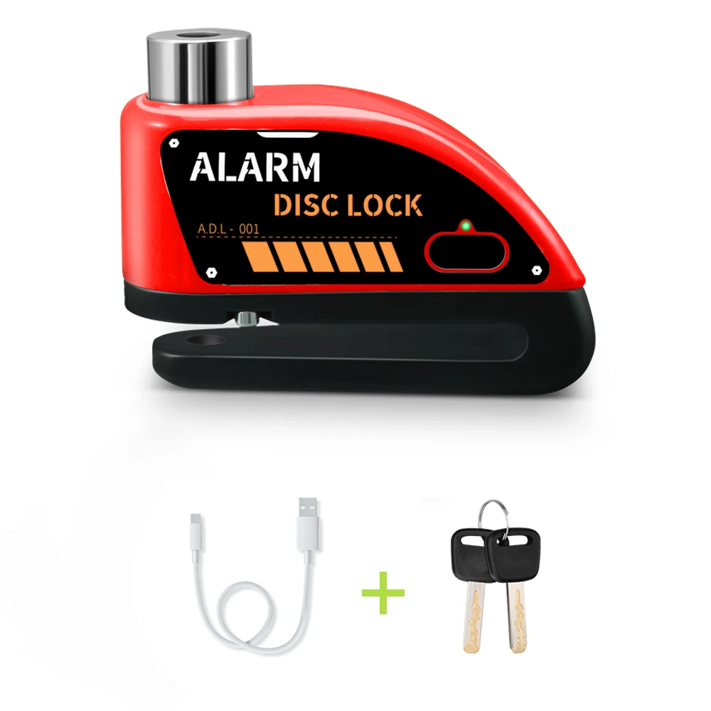 Rechargeable Waterproof 120dB Loud Motorcycle Anti-Theft Alarm Disc Brake Lock