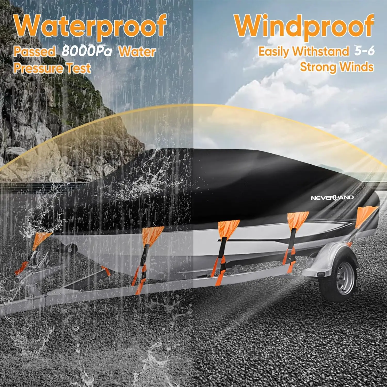 Boat Cover Heavy Duty Marine Grade Polyester Canvas Waterproof Trailerable Boat Cover Fits V Shape/V-Hull and Tri-Hull