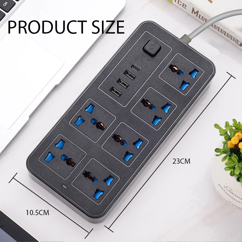 Power Strip Multi Tap Universal Plug EU US UK Outlet With 2m Extension Cord AC Type C USB Port Charge Electrical Socket