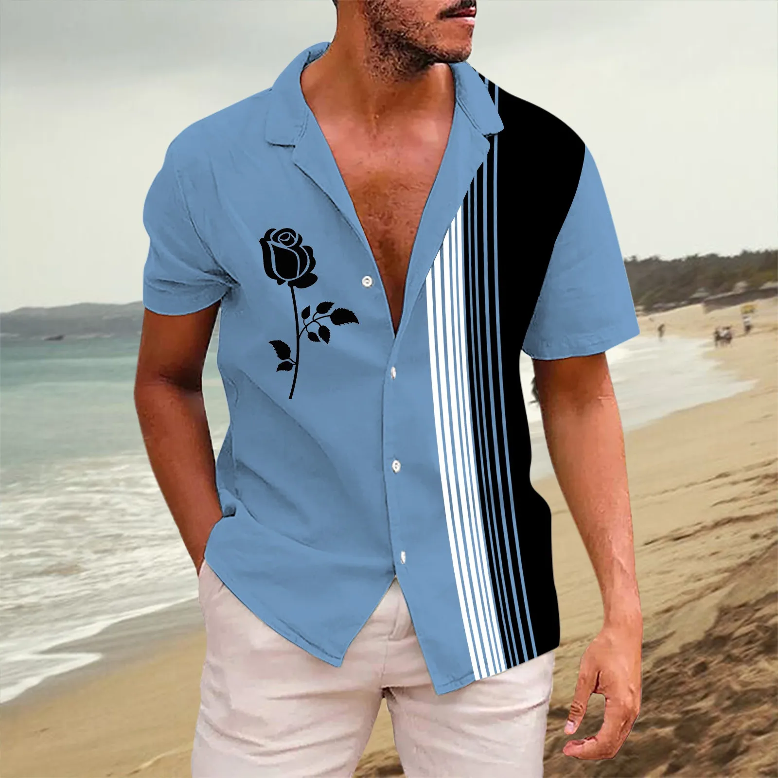 Coconut Tree Print High Quality Button Down Short Sleeved Shirt Half Sleeved Hawaiian Shirts Men Summer Vacation Beach Shirt