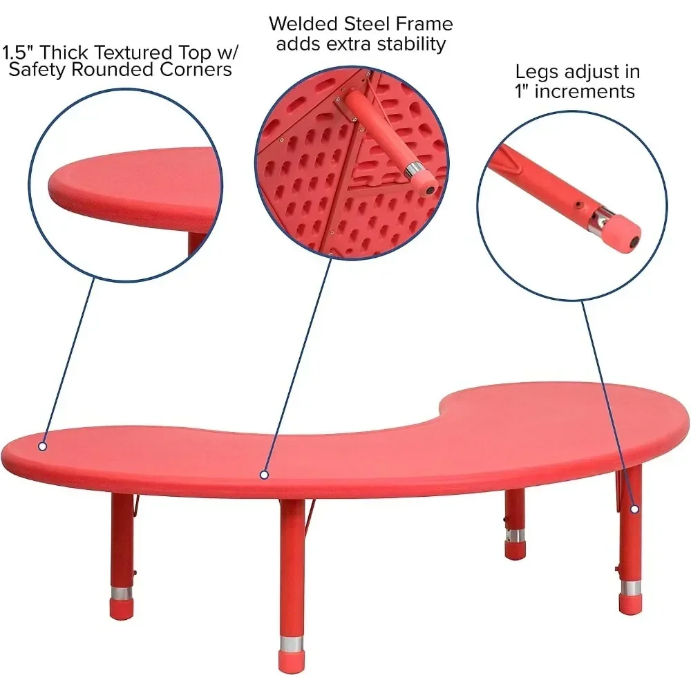 Half-Moon Adjustable Height Preschool Activity Table for School/Home, Plastic Classroom Activity Table for Kids