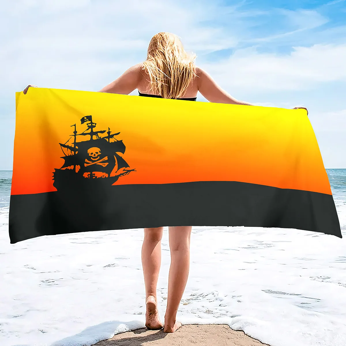 

Skull Boat Print Beach Towel Oversized,Microfiber Beach Towel Quick Dry Lightweight Large Towels Super Absorbent Sand Free Towel