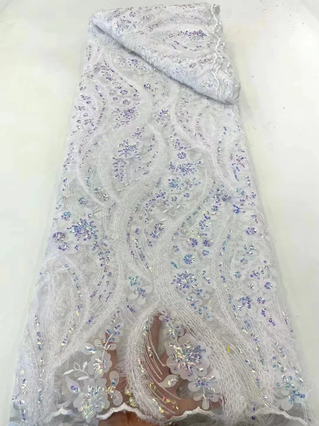 

New Exquisite Plush Mesh Embroidery, Sequin Lace Nigerian Wedding Evening Dress, Good and Cheap