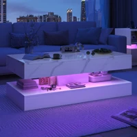 Modern Stylish Coffee Table with LED lights, Double-Layer Design for Living Room Coffee Table with 2 Storage Drawers 2