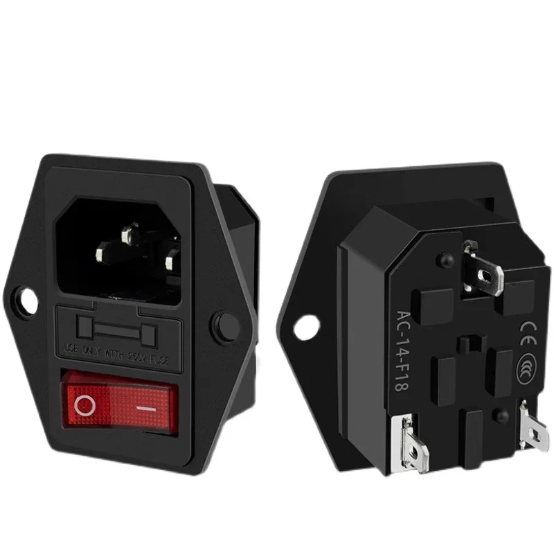 AC-01A-1 Electrical Power Socket KCD3 Rocker Switch Brass 10A Inlet Plug Connector 250V Computer Mount Outlet With Fuse