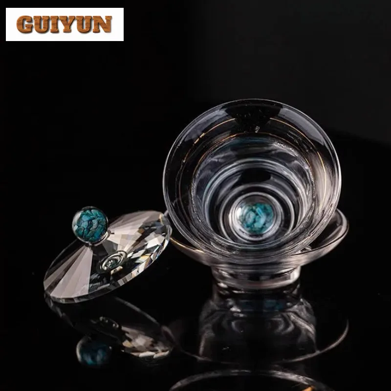 150ml Boutique Turquoise Crystal Glass Gaiwan High Borosilicate Tea Tureen Tea Brewing Cover Bowl Teaset Supplies Ornaments Gift