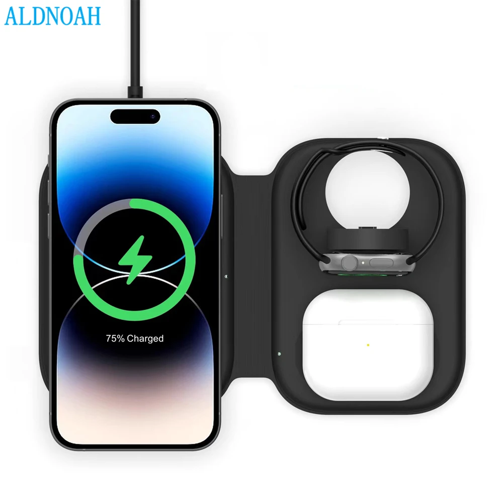 

3 в 1, двойное магнитное Беспроводное зарядное устройство для iPhone 14, 13, 12 Pro Max, мини-зарядное устройство 15 Вт, быстрая зарядка для AirPods, Apple Watch 8, 7...