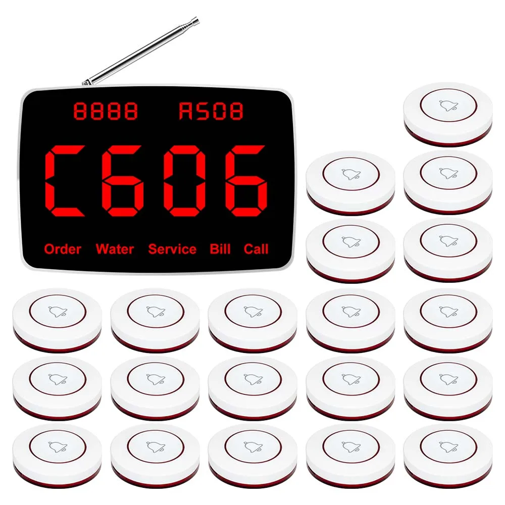 

JINGLE BELLS CTM368 Wireless Waiter Calling System Restaurant Pager 20 Pcs CTT12 Call Button Customer Service for Hookah Cafe