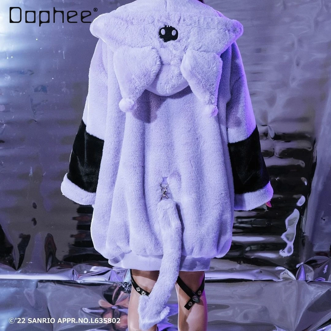 Japanese Harajuku Cute Clow Mine Furry Jacket Female 2023 Autumn and Winter New Warm Sweet Cool Thickened Faux Fur Plush Coat