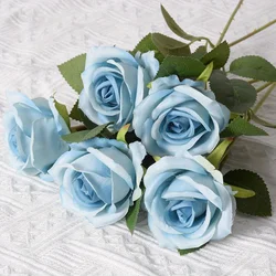 12pcs Realistic Artificial Rose Bouquet for Floral Arrangements and Home Decor (Blue)