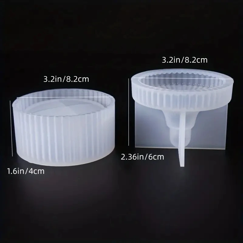 2Pcs Candle Jar Silicone Mold With Lid,Round Stripe Storage Jewelry Box Silicone Mold For Making Plaster Concrete Storage Box