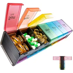7 - Day AM/PM Jumbo Pill Organizer with Large Compartments - BPA - Free Medicine Case (Black - Color)