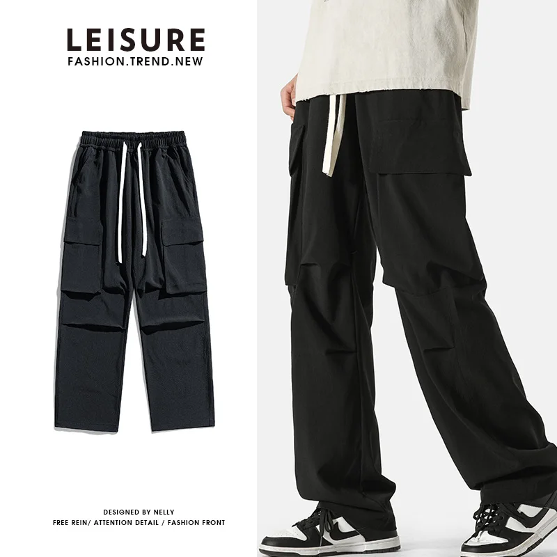

Spring/Summer casual men's pants drap straight loose streetwear large pockets men's clothing cargo thin breathable sweatpants