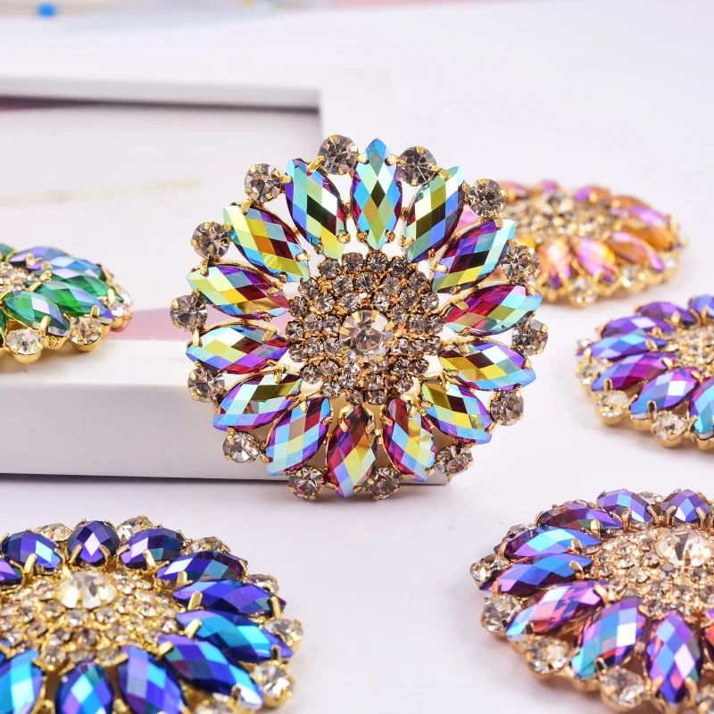 Colorful Glitter Crystal Sewing Rhinestones Applique Gold Silver Bottom Sewing Accessories diy 1pcs 5cmX5cm sew on rhinestones,sewing rhinestones,rhinestone accessories
