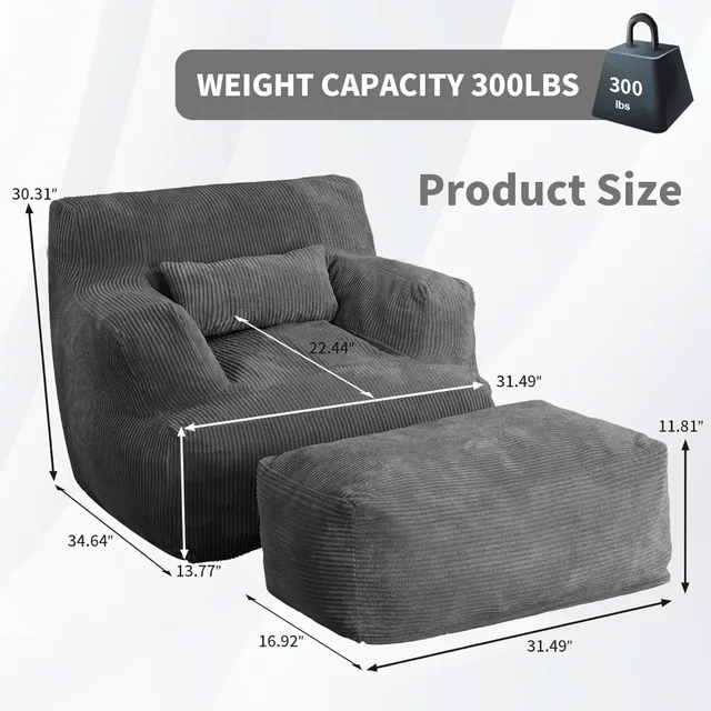 Bean Bag Sofa Chair with Ottoman 2