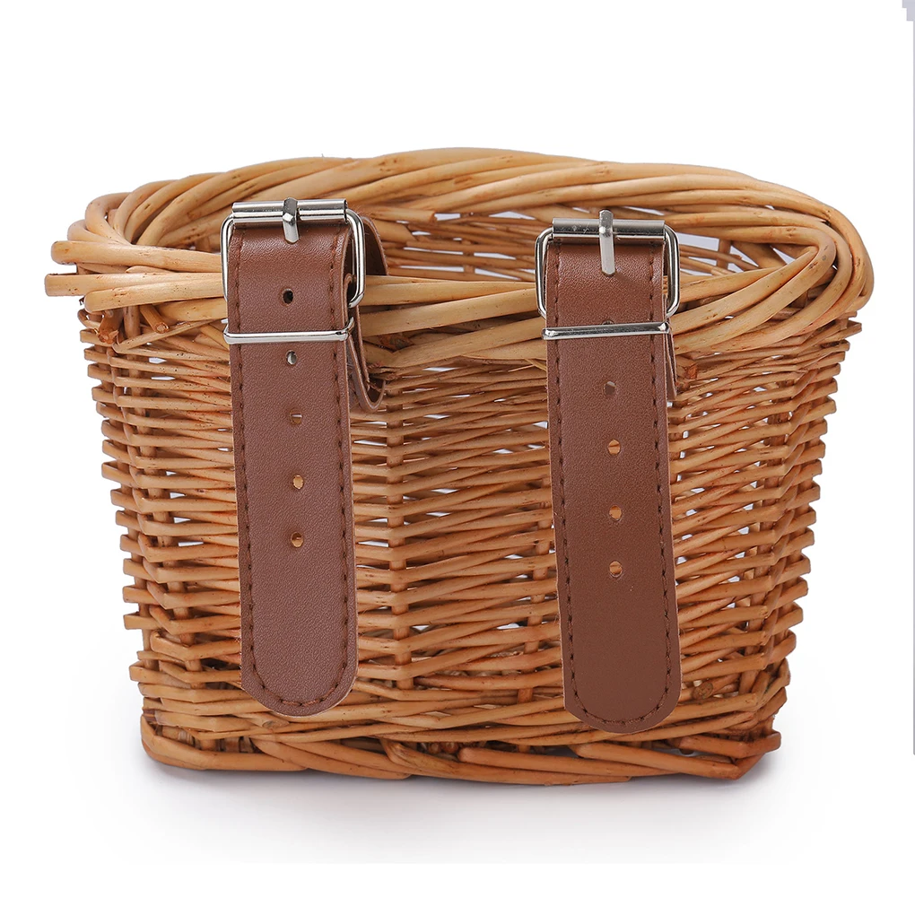 thumbnail image 2 of Woven Bike Basket For Handlebars - Adjustable Leather Strap Front Basket For Boys & Girls, Lightweight Bicycle Accessory 2 of 11