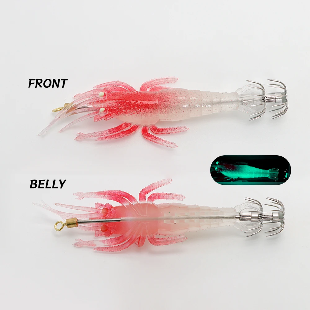 Fishing Lure Glowing Shrimp Seawater Squid&Octopus Lures 9.8g/10cm PVC 5pcs/Pack 5 Colors High Sensitivity Night