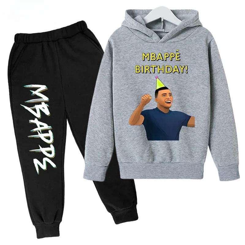 thumbnail image 1 of Conjunto de sudadera y pantalones con estampado de Mbappé para niños, primavera y otoño, ropa deportiva de 2 piezas para niños y niñas, ropa para niños, 1 of 5