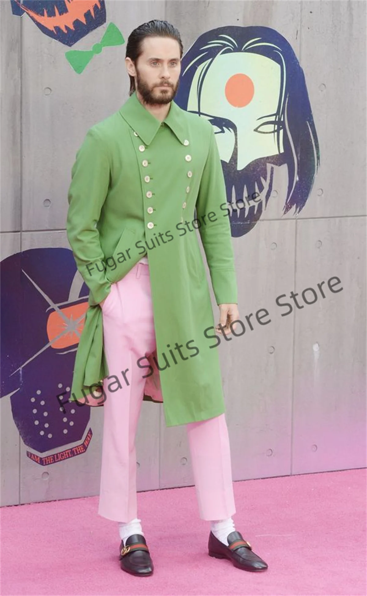 Handsome Green Jacket Pink Pants Full Men's Suit Slim Fit Double-breasted Groom Tuxedos Formal Prom Party Fashion 2 Pieces Sets