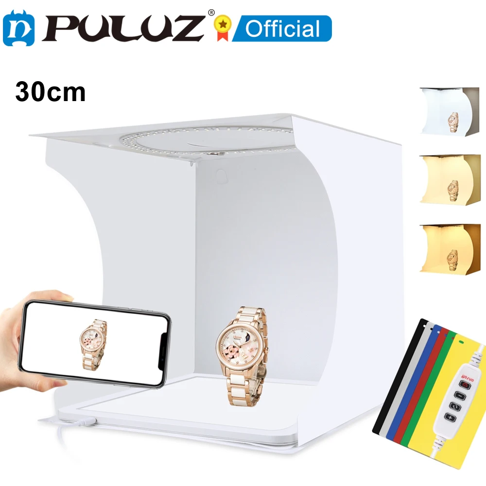 PULUZ Folding Portable Ring Light Photo Studio Box LED Photo Lighting Photo Studio Light Tent 30cm 6 Colors Backgrount Photo Dimmable Light Box