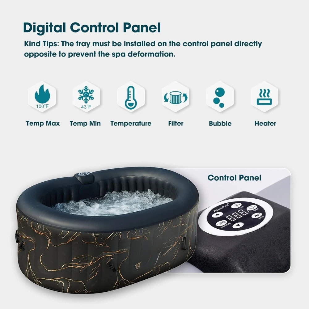 2 Person Inflatable Hot Tub, Oval Portable Blow Up Hottub, LED Light, Outdoor Spa with 100 Bubble Jets, Bathtubs 4