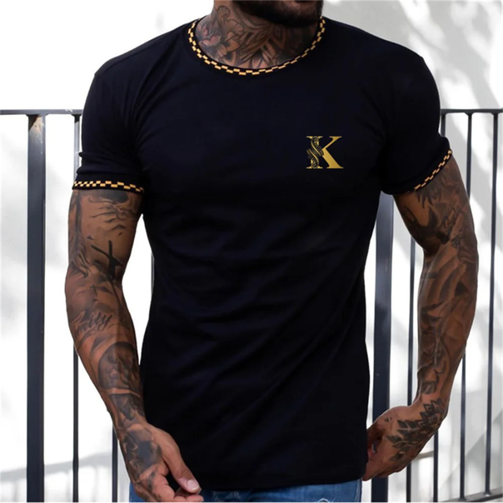 T-shirt For Men Letter King O-neck Men' Top Daily Casual Clothing Vintage Sportswear Loose Oversized Clothes Trend Short Sleeves