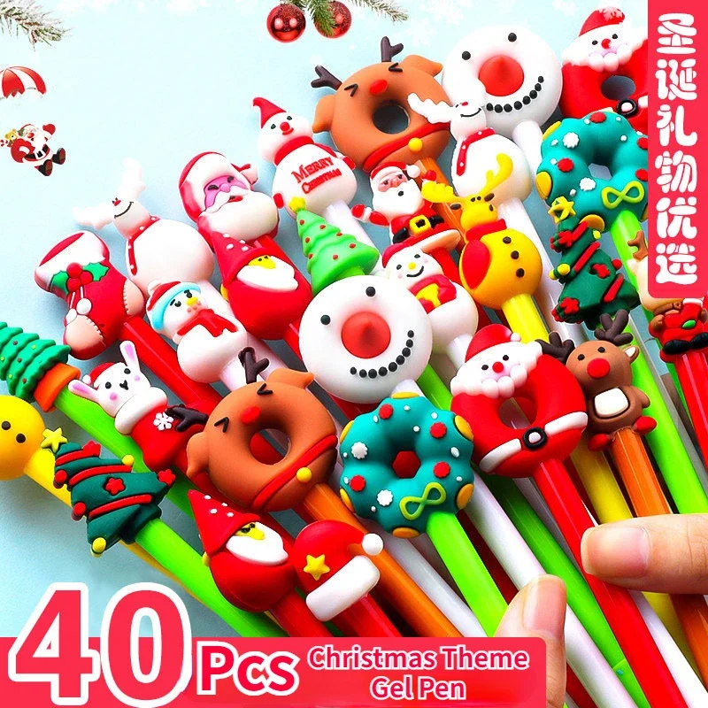 

20Pcs Christmas Gel Pen Cute Xmas Tree Reindeer Santa Claus Snowman Gift 0.5mm Black Neutral Pens Class Reward Office Stationery