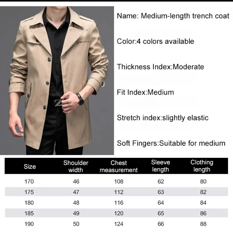 Men Jacket Coat Mid-length business trench coat casual jacket trench coat casual men jacket