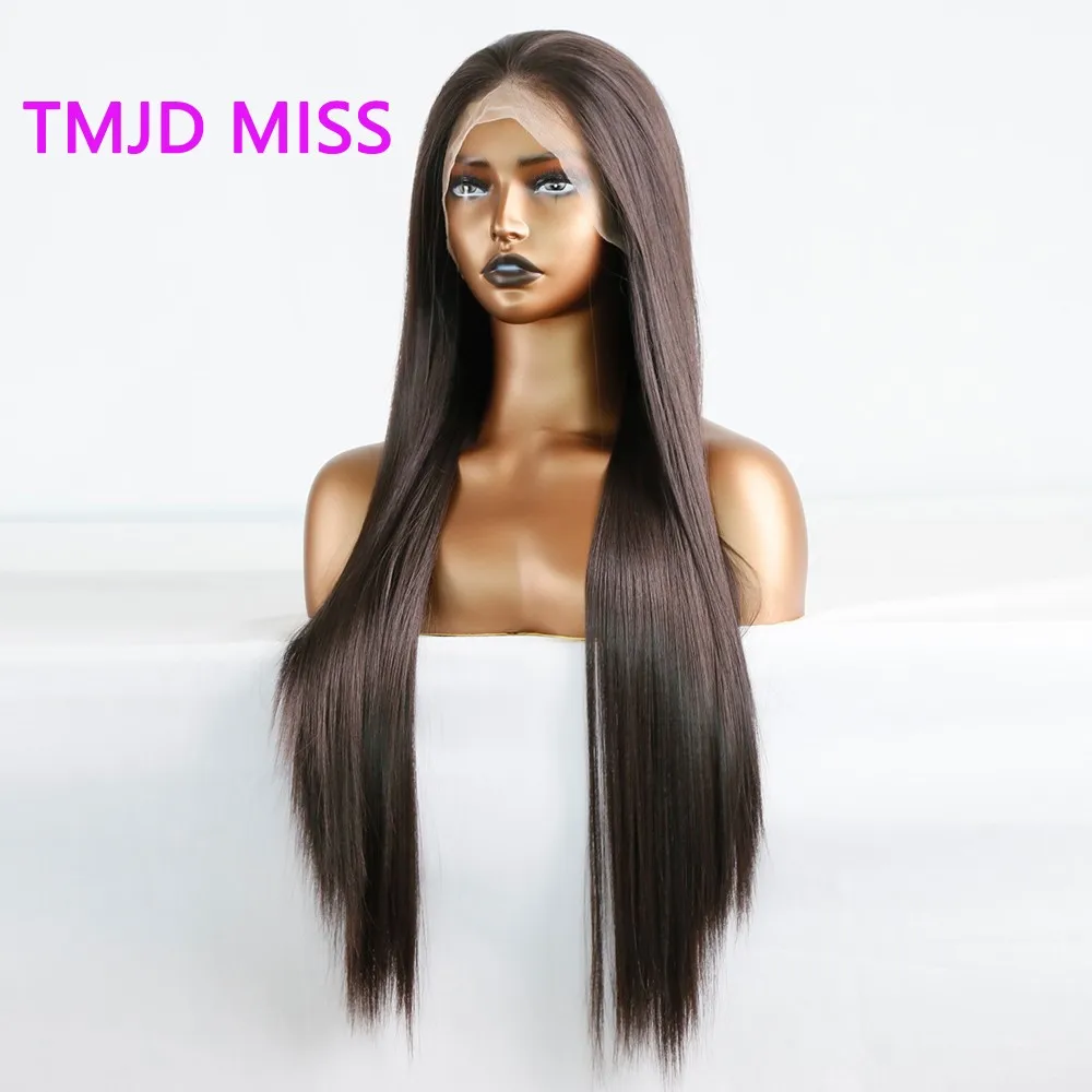 TMJD MISS Natural Black Brown 13x4 Straight Lace Front Wig 2024 New Internet Celebrity Wigs Long Fashion Hand Weaving For Woman