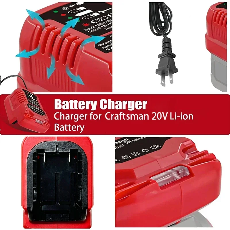 100-240V Li-ion Mini Compact Charger Compatible for Craftsman 20V Li-ion Battery CMCB206 CMCB205 CMCB204 CMCB202 CMCB201 charger adapter battery charger battery charger adapter