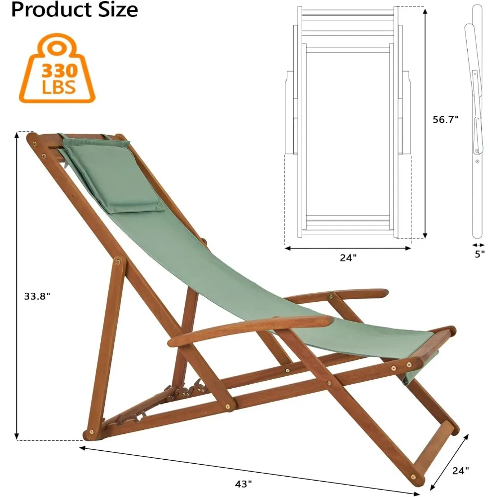 Patio Sling Chairs, Outdoor Adjustable Beach Chair with Armrest & Pillowcase, Portable Folding Patio Lounge Chairs Chair 3