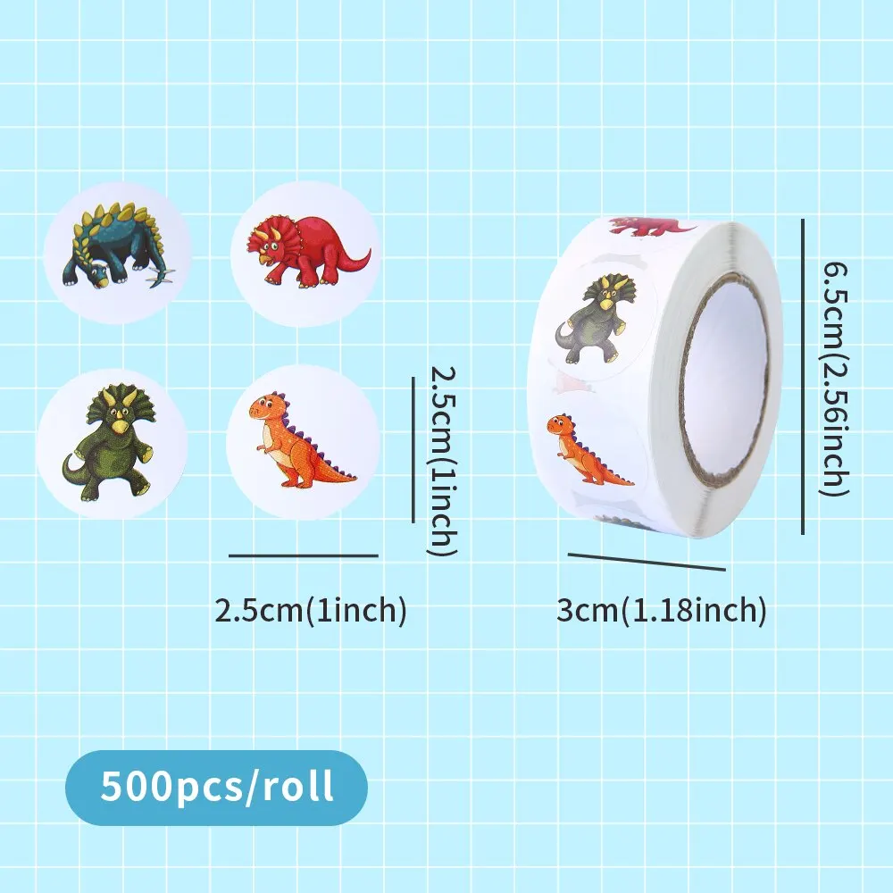 50-500pcs Cute Animal Dinosaur Stickers For Kids 1 Inch Boy Toy Game  Stickers Birthday Classroom Party Reward Decoration