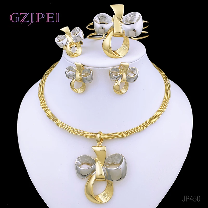 Jewelry Sets For Women Gold Silver Two Colors Necklace Earrings Ring