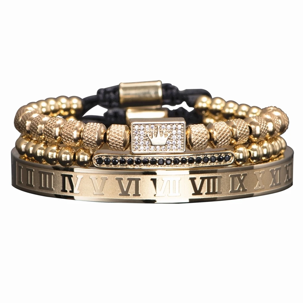 Royal King Crown Men Bracelets Roman Numeral Bracelet Unique Design Braided Adjustable Bangle 3pcs/Set bracelet jewelry