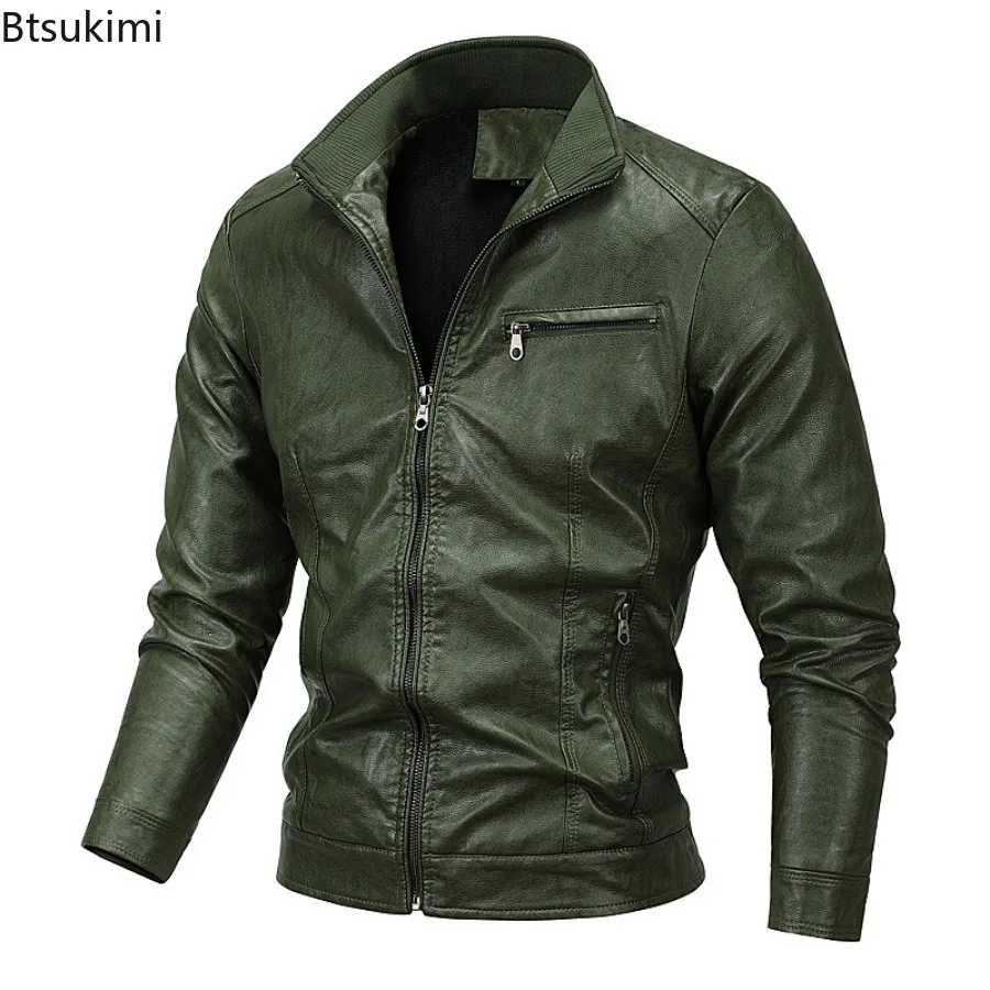 Autumn Winter New PU Leather Jackets Men's Plus Fleece Motorcycle Leather Coats Trend Casual Plus Size Outerwear Male Young Teen
