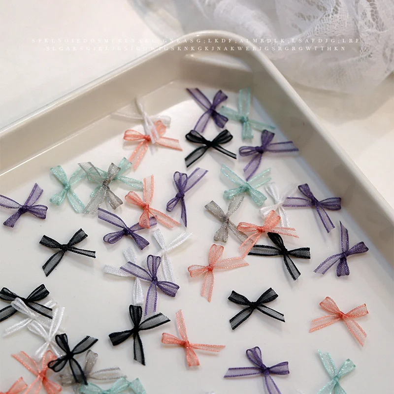 새로운 스타일 핑크 화이트 Organza 리본 활 일본 레이스 네일 매력 네일 아트 장식 DIY 한국어 매니큐어 디자인 5 개/가방