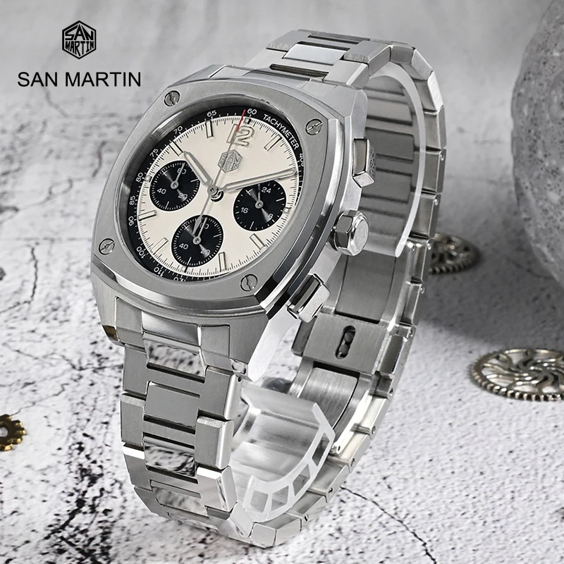 

San Martin VK63 New 39.5mm Luxury Mens Sport Quartz Watch Business Stainless Steel Sapphire Chronograph Waterproof Clock Reloj