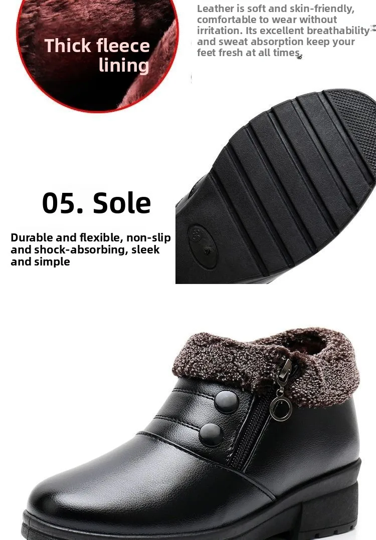 أحذية شتوية مبطنة بالصوف الدافئ بجزء سفلي مسطح ومضادة للانزلاق أحذية الثلوج النسائية القطنية بنمط بكين نعل مطاطي ناعم مريح