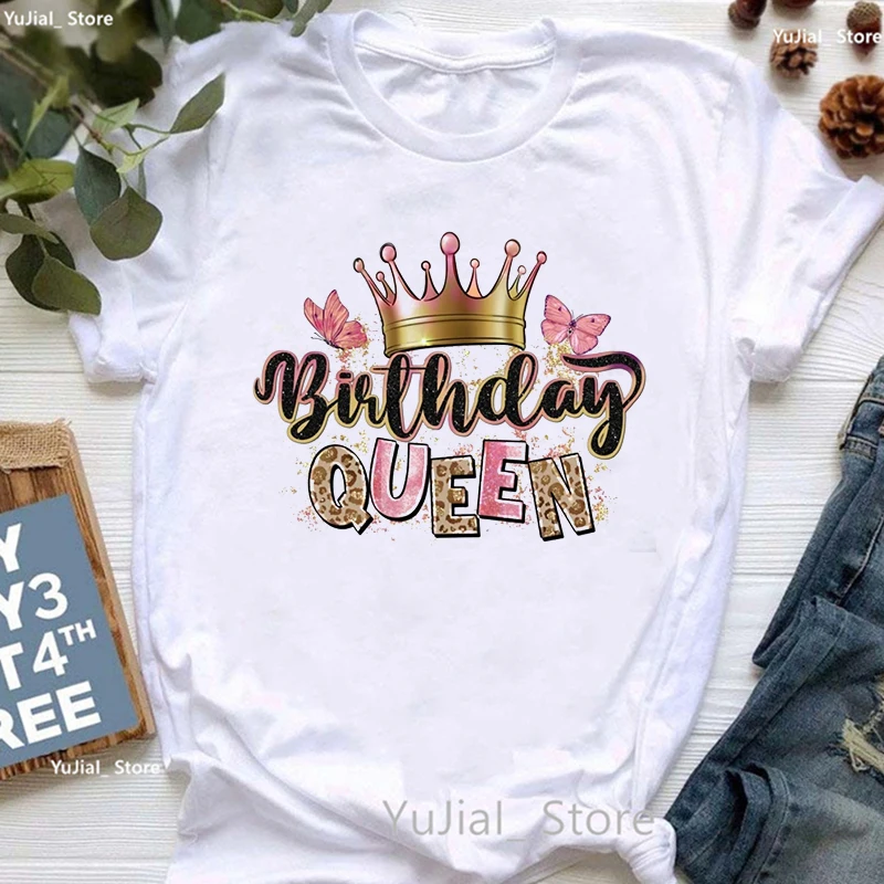Aquarell Geburtstag Königin Schmetterling Gedruckt T Shirt Frauen Geburtstag Geschenk T-shirt Weibliche Kühle Sommer Tops T Shirt Femme – Detail 3
