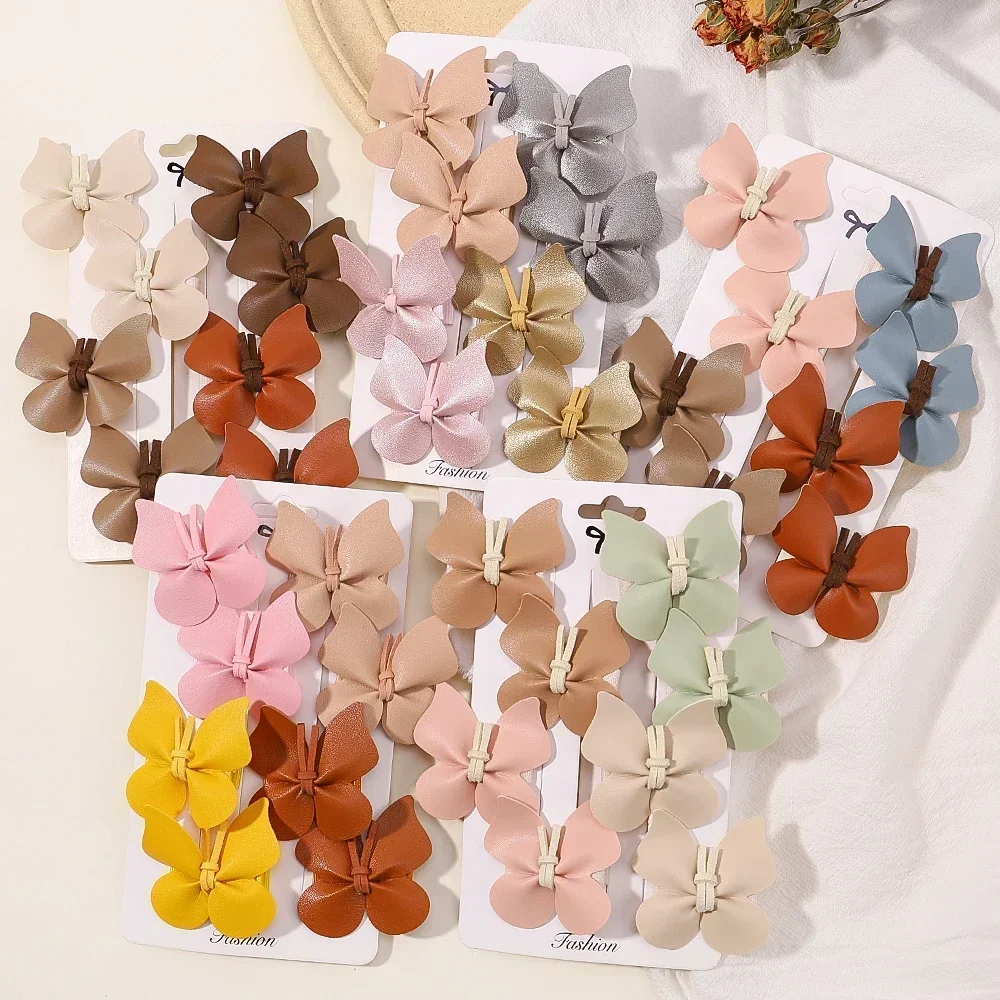 Hair Accessories 2/8Pcs Girls Cute Butterfly Handmade Leather Safe Hairpins Headband Princess PU Baby