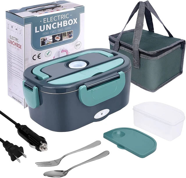 Electric Lunch Box with Insulated Lunch Bag ,Heated Lunch Box for Car Office School Home Use with Forks & Spoon,1.5L Removable 304 Stainless Steel